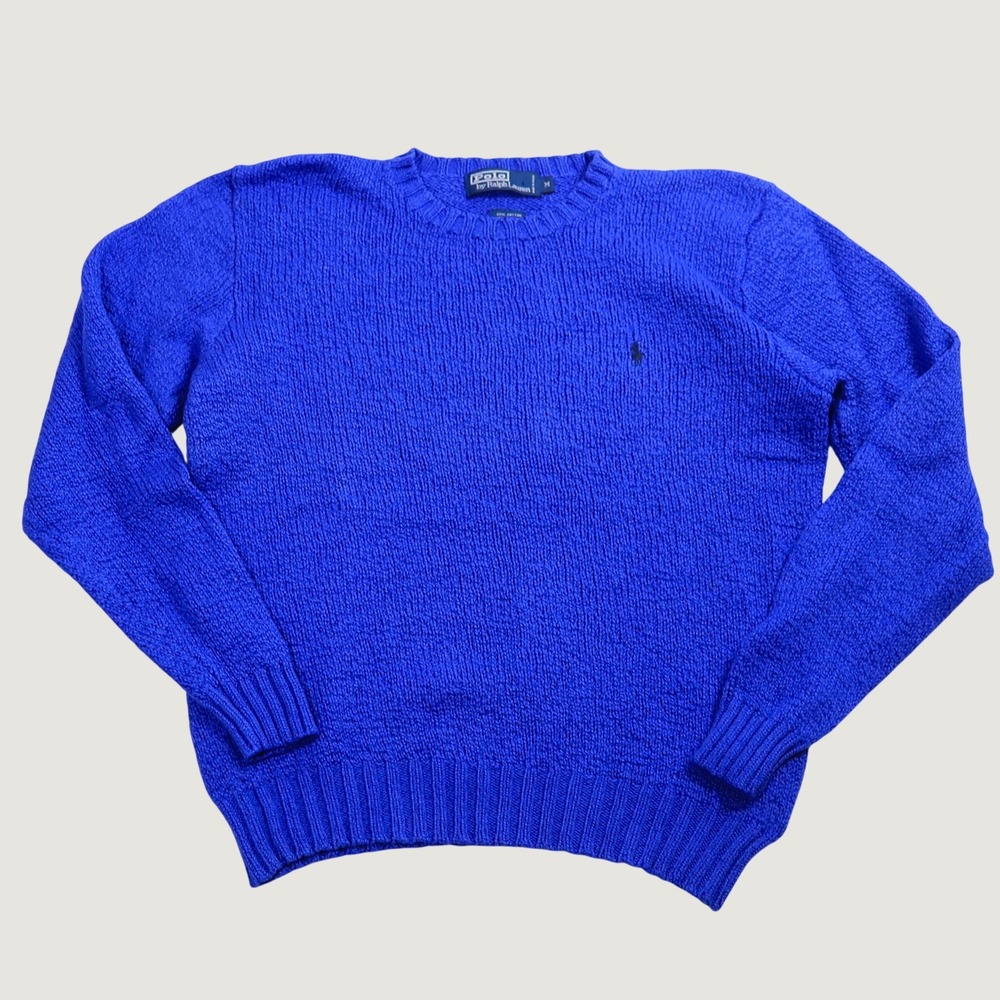 Polo Ralph Lauren Sweater Men Medium Blue Cotton Wool Blend Knit Pony Logo Crew